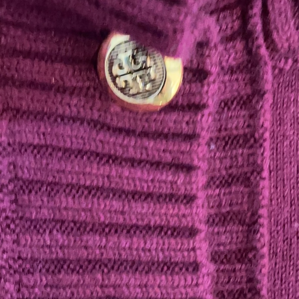 Tory Burch Dark Raspberry Wool/Cashmere Blend Sweater w/ Gold Logo Buttons - Picture 5 of 11